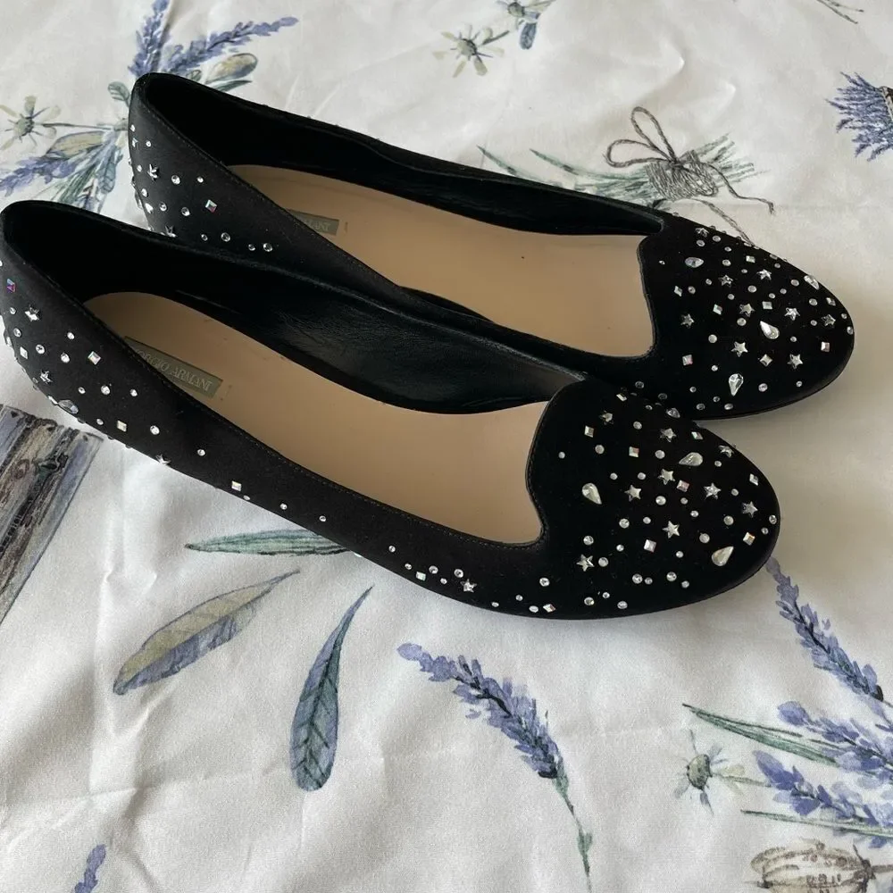 GIORGIO ARMANI Swarovski‎ Crystals Ballerina Slippers Flat Shoes It 39.5